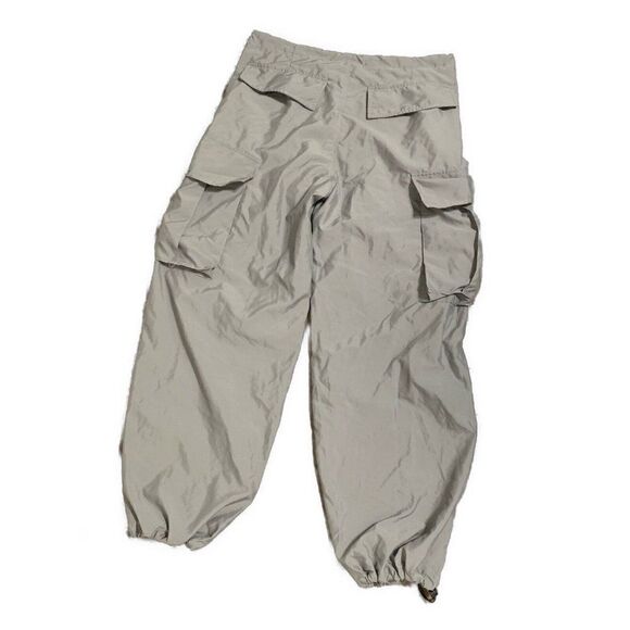 Womens Solid Gray Wide Leg High Rise Cargo Pants Ruched Bottom Medium - Picture 2 of 4